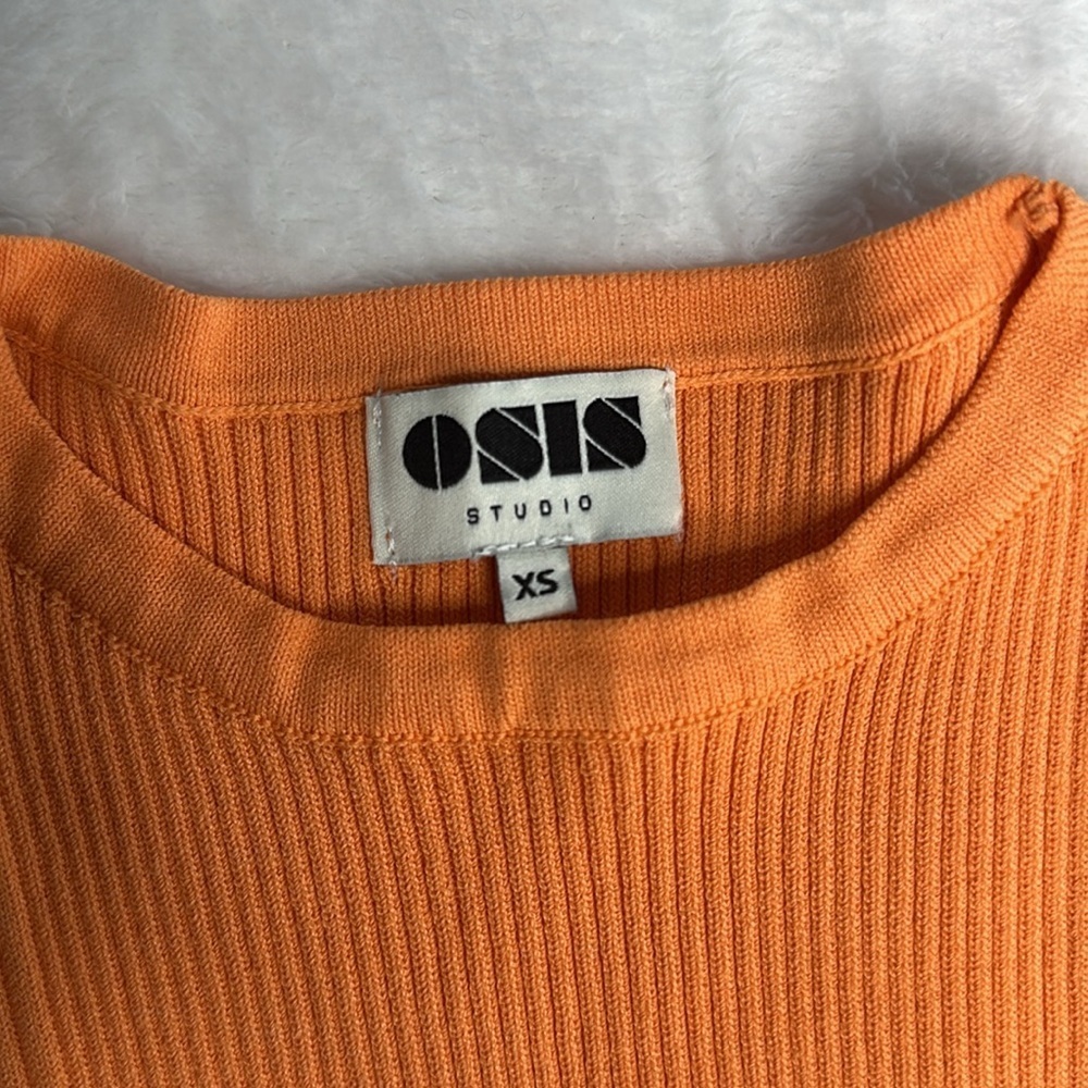 Orange Ribbed Short Sleeve Top - Picture 3 of 4